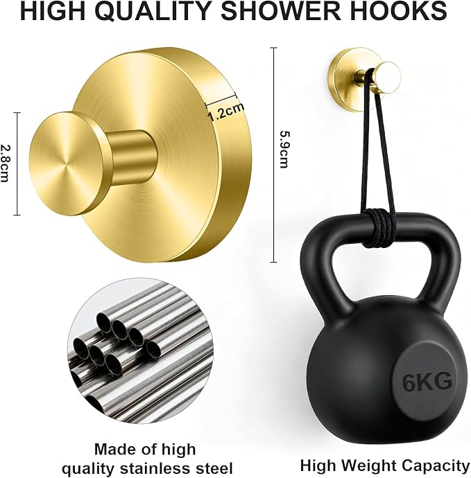 Herda Suction Cup Hooks Heavy Duty Wreath Hangers for Front Door, Stainless Steel Suction Cup Hooks for Shower, Glass, Windows, Walls Waterproof Drill-Free Towel Hooks, Holds Up to 15 Lbs-4 Pack, Gold