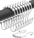 Shower Curtain Hooks Rust Proof (Set of 12) - Stainless Steel Shower Curtain Rings - Anti Slip Roller Balls for Easy Glide (Omega Double Hooks, White)