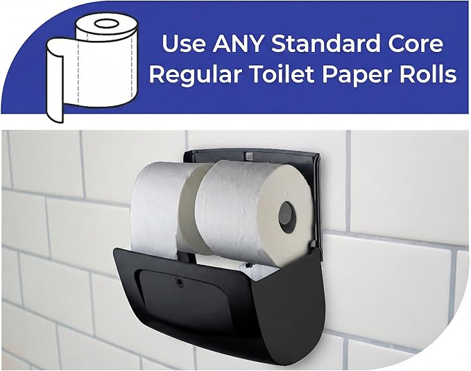Commercial Toilet Paper Dispenser Wall Mount, Double (2 Roll) Locking Toilet Paper Holder (Black), Compact Two Roll, Side by Side Design Tissue Paper Dispenser (Dispensador de Papel Higienico Doble)