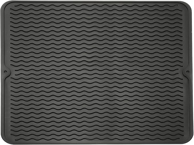 uxcell Silicone Dish Drying Mat for Kitchen Counter, 18 x 16" Dish Drying Pad Heat Resistant Non-Slip for Kitchen Countertop Coffee Mat, Black