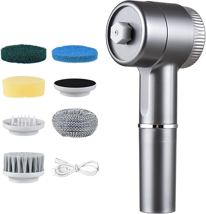 Decdeal Electric Cleaning Brush Set, Cordless Electric Spin Scrubber Waterproof 3 Speeds Digital Display Handheld Scrubber with 5 Brush Heads Ideal