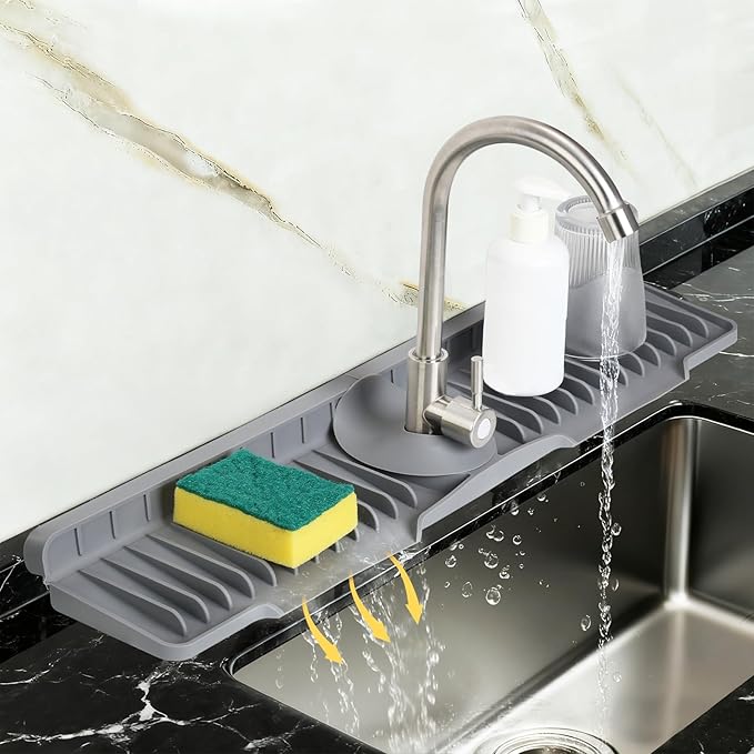 Silicone Faucet Splash Guard Mat for Kitchen Sink - Fast-Drain, Non-Slip Countertop Protector, Water Catcher Tray Behind Faucet, Easy Clean Silicone Drip Mat, 24"x 5.51"
