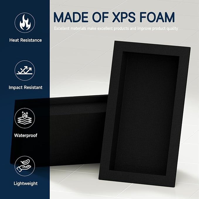 Homevacious 16 X 28 Inch XPS Shower Niche Ready for Tile Bathroom Wall Niche Insert Tile Ready Black Waterproof Shelf Recessed Shower Boxes for Bathroom Storage