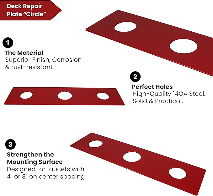 Waterline 3 Hole Escutcheon Deck Repair Plate for Kitchen or Bathroom Faucets - Universal Fit, 12 Inches, 14GA Steel | Sink Cover Baseplate Reinforces Counters and Provides Stable Faucet Maintenance