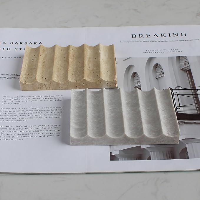 Luxury Travertine Soap Dish, Rectangle Soap Holder, Jewelry Ring Dish, Sponge Holder for Bathroom Kitchen -Grey