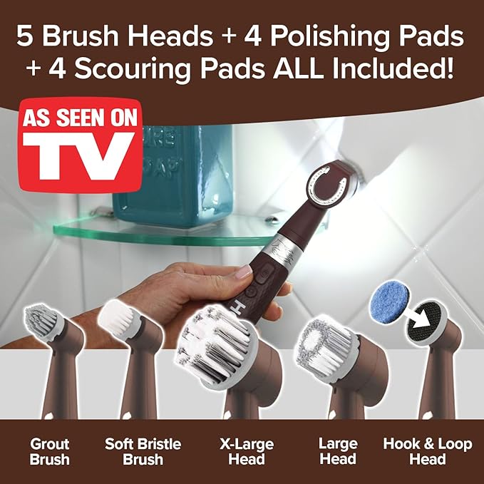 Horsepower Pocket Pony 5 Piece Refill Brush Head Set, AS SEEN ON TV, Includes Grout Brush, Soft Bristle Brush, X-Large Head, Large Head, Hook & Loop Head, 4 Polishing Pads & 4 Scouring Pads