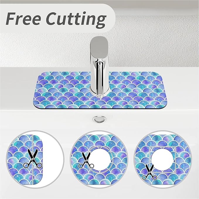 Faucet Draining Mat For Kitchen Sink, Watercolor Rainbow Scales Diatom Mud Absorbent Drain Pad For Bathroom Kitchen Sink Splash Guard Drying Mat