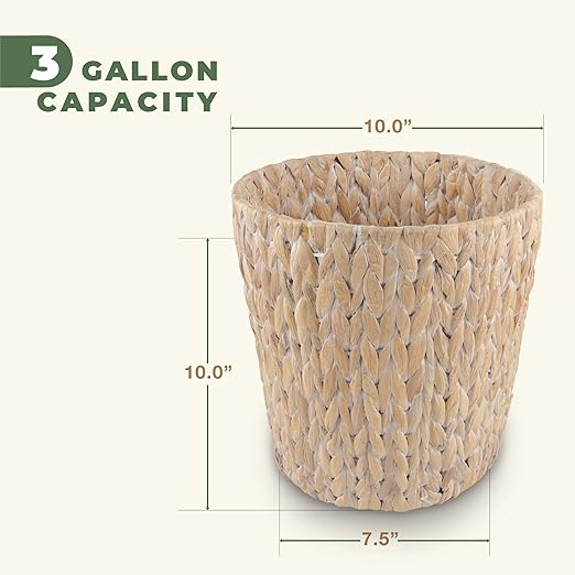 2-Pack Wicker Trash Can for Bathroom - Wicker Waste Basket for Bedroom, Office - Rattan Trash Can - Decorative Waste Basket (White, 3 Gallons)