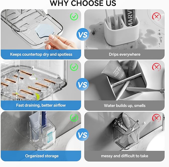 Toothbrush Holders for Bathrooms, 3 Slots Detachable Electric Toothbrush Holder Wall Mounted with Divider, Removable Tooth Brush and Toothpaste Holder Organizer for Bathroom/Kitchen/Office