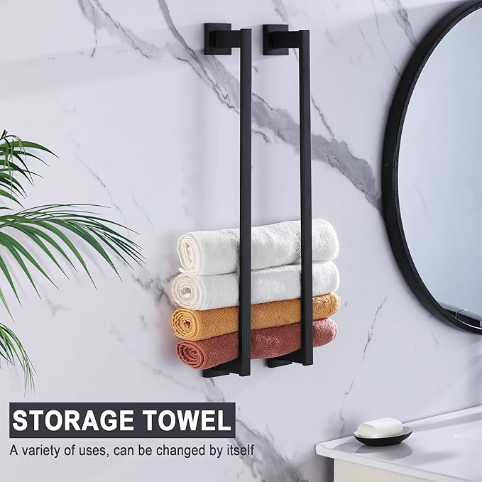 LANC Black Towel Bar for Bathroom Wall Mounted Matte Black 20-Inche Bath Towel Rack Stainless Steel Towel Rod for Cabinet Kitchen Towel Holder Towel Hanger Towel Rail, A9010MB-L5