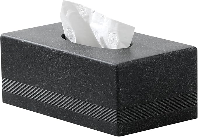 Tissue Box Cover Rectangle, Resin Facial Tissues Holder Covers RectangularToilet Paper Holder Case Dispenser Home Decorative for Bathroom Kitchen Bedroom Living Room Office (Black)