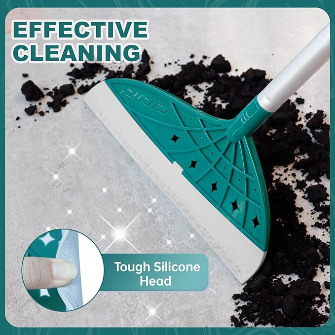 Air Broom for Household Cleaning, Silicone Broom Adjustable Handle, Sweep and Scrape 2-in-1 Squeegee Broom for Wet&Dry Messes, Hair, Liquids, Glass, Bathroom, Kitchen on Smooth Floor(Green)