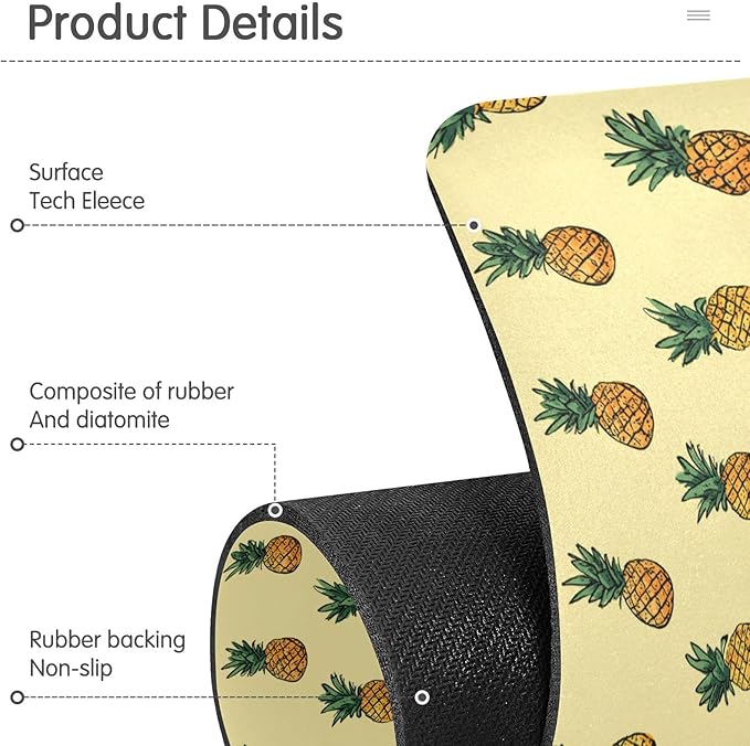 Light Yellow Pineapple White Kitchen Sink Splash Guard Sink Faucet Mat Faucet Handle Drip Catcher Drain Mats for Kitchen Bathroom Countertop Absorbent Dish Drying Pad 2Pack 14.7x5.4