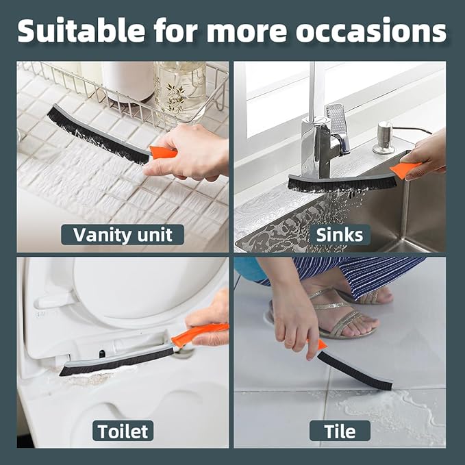 Toilet Brush, 2 Pcs Bathroom Cleaning Brush, Toilet Scrubber, Deep Toilet Bowl Brush with Hanging Hole, Multifunctional Gap Cleaning Brush, Bristles for Kitchen Sinks, Tub,Shower (2, Orange)