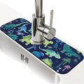 Kitchen Sink Splash Guard，Watercolor style dinosaurs Faucet Mat Sink Gadgets-Super Absorbent Fast Drying Mat Drip Catcher for Kitchen, Bathroom,Sink Mat, Dish Drying Mat, Bathroom(15" X 5.5" )