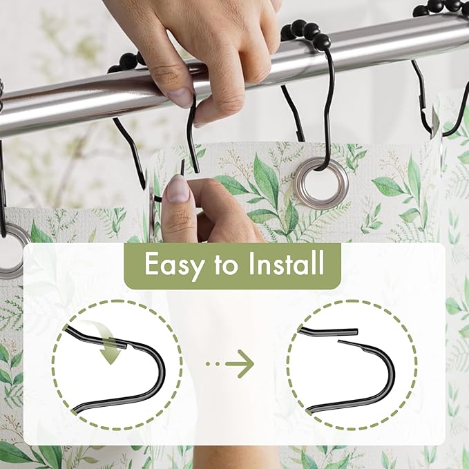 Amazer Matte Black Shower Curtain Rings - Set of 12 - Rust-Resistant Metal Shower Hooks for Bathroom Shower Rod