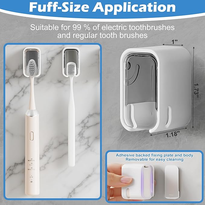 2 Pcs Toothbrush Holders for Bathroom【Upgrade Single Slot Design】 Toothbrush Holder Wall Mounted with Cover, Self-Adhesive Tooth Brush Storage Organizer for Family and Travel (2, Grey)