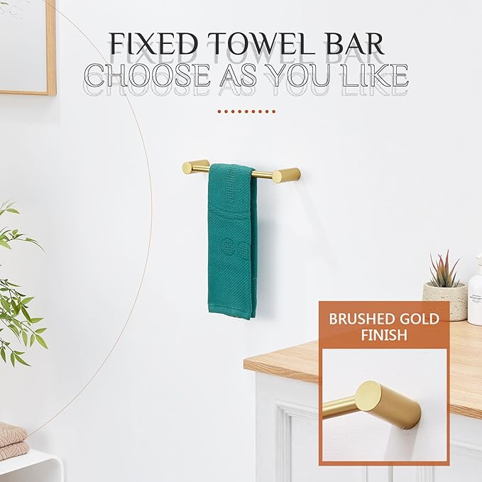 KOKOSIRI Bathroom Towel Bar 16-Inch Single Rail for Bathroom Hardware Hand Towel Holder Hangers Wall Mount Brushed Gold Stainless Steel, B4007BG-L16