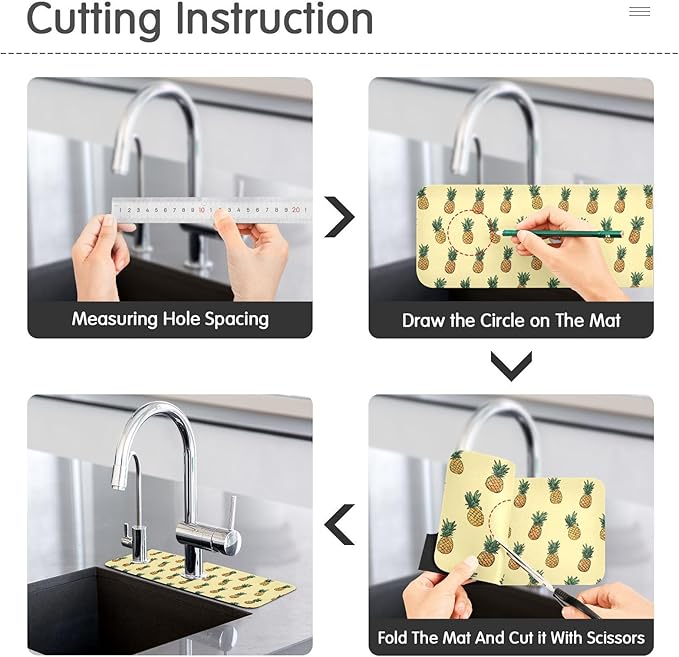 Light Yellow Pineapple White Kitchen Sink Splash Guard Sink Faucet Mat Faucet Handle Drip Catcher Drain Mats for Kitchen Bathroom Countertop Absorbent Dish Drying Pad 2Pack 14.7x5.4