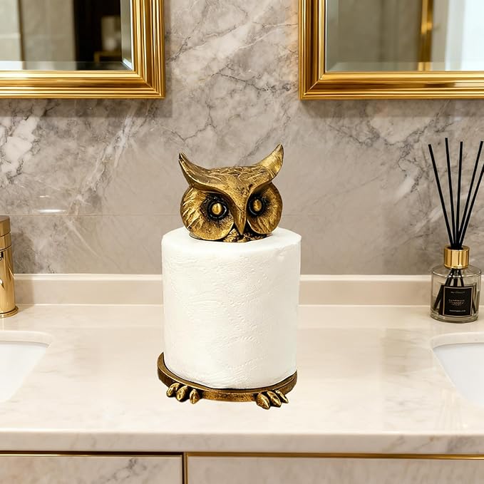 Bird Toilet Paper Holder, Decorative Toilet Paper Holder, Owl and Parrot Bathroom Tissue Roll Stand, Fun and Unique Bathroom Decor (Gold Parrot)