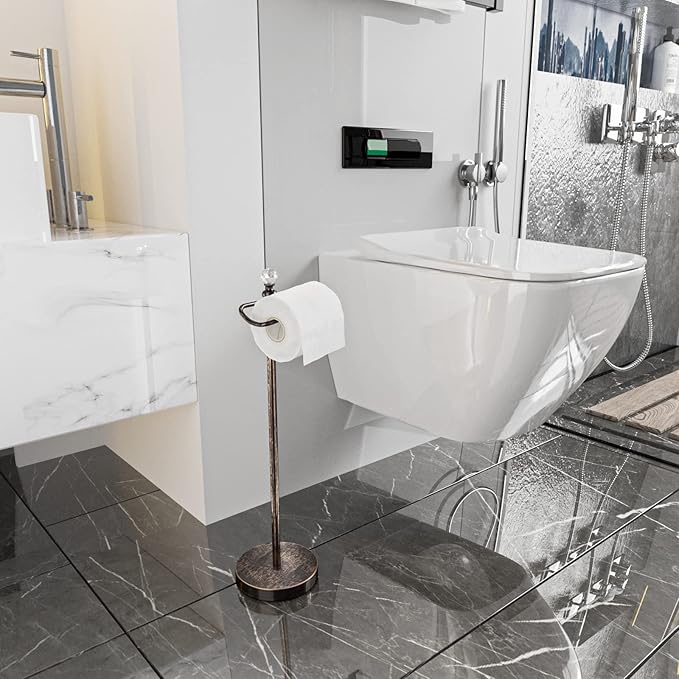 Toilet Paper Roll Holder-Free Standing Toilet Paper Holder Stand for Bathroom Total Height 24.4" with Crystal Ball, Oil Rubbed Bronze