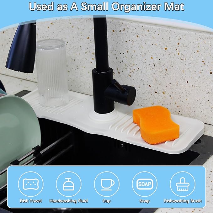 17.7 * 5.5 Inch Large Non-Slip Base,Multi-Surface Protector for Kitchen,Bathroom,Laundry,RV,Easy Clean Water Deflector Accessory(Milky White)