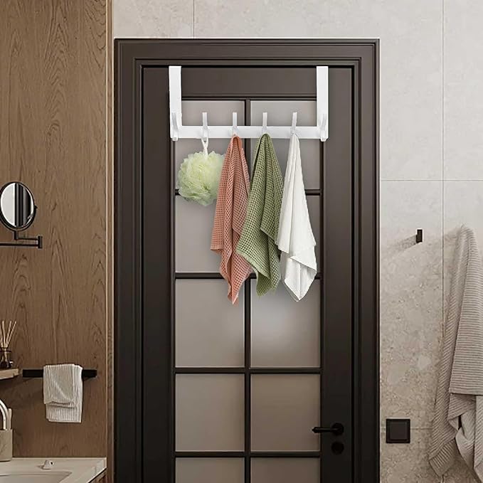 Over The Door Hooks, Back of Door Coat Hanger, Towel Racks for Bathroom with 12 Coat Hooks for Hanging Clothes, White