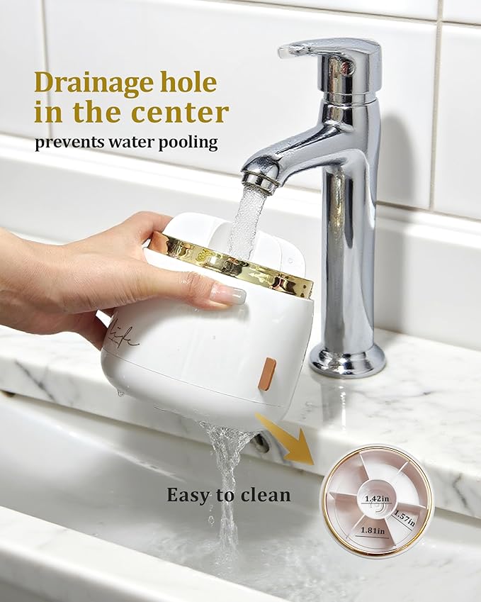 360° Rotating Toothbrush Holder for Bathroom, 7-Slot with Cover & Drainage for Electric Toothbrushes, Toothpaste, Razors - Stand Storage for Vanity, Bathroom Accessories, Countertop Organizer (White)