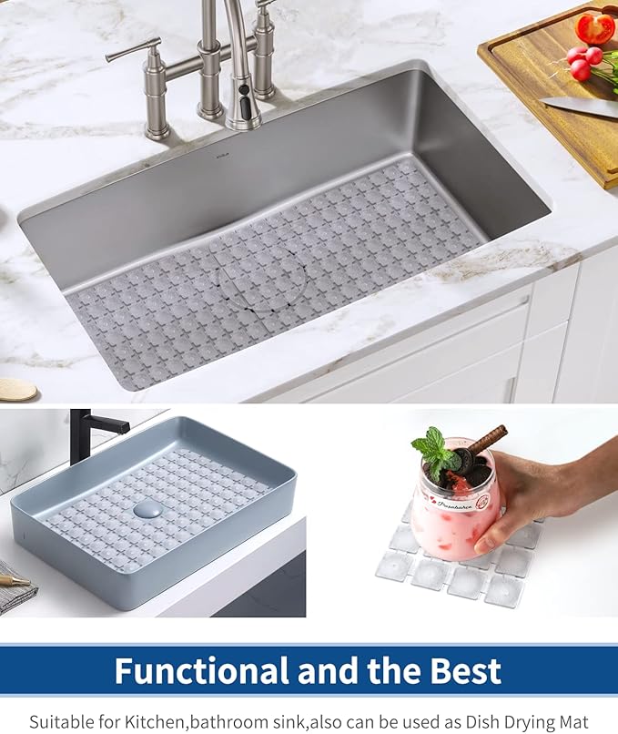 Bligli Sink Mat for Stainless Steel/Ceramic Sinks, 2 Pack 15.7x11.8 inches PVC Sink Protectors for Bottom of Kitchen Sink, Dishes and Glassware drain Mats, Durable and Fast Draining (Transparent)