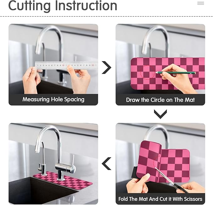 Checkered Hot Pink Kitchen Sink Splash Guard Sink Faucet Mat Faucet Handle Drip Catcher Drain Mats for Kitchen Bathroom Countertop Absorbent Dish Drying Pad 2Pack 14.7x5.4IN