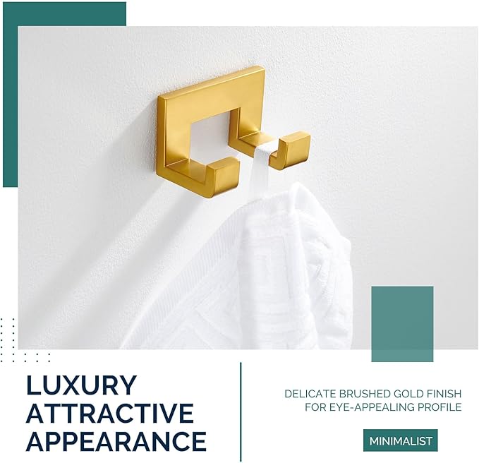 Angle Simple Towel Hook, SUS 304 Stainless Steel Wall Coat Hook, Bathroom Double Hand Towel Holder, Brassy Gold