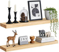 Floating Wall Shelves 30x6.8x1.7 Inch – Solid Wood Rustic Shelves in Natural Wood Finish – Wall Mounted Heavy Duty Display Shelf for Kitchen, Bedroom, Living Room – Set of 2