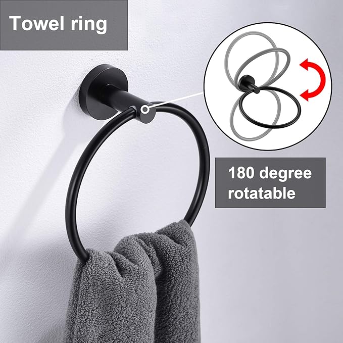 Matte Black Toilet Paper Holder and Hand Towel Ring Set 2 Pieces Bathroom Hardware Accessories Set SUS304 Stainless Steel Heavy Duty Wall Mounted Bathroom Holder…