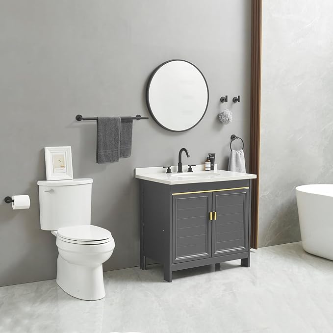 5Pcs Bathroom Hardware Set, Towel Racks for Bathroom Wall Mount, Stainless Steel Towel Bar Set with Toilet Paper Holder Hand Towel Holder Robe Hook Accessory Kit, Matte Black