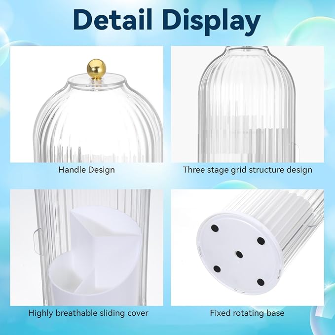 Covered Toothbrush Holder, Rotating Toothbrush Holder 3 Slots Sliding Lid Toothbrushes Organizer Dustproof Tooth Brush Holders with Cover for Organizing and Storing Bathroom Countertops-White