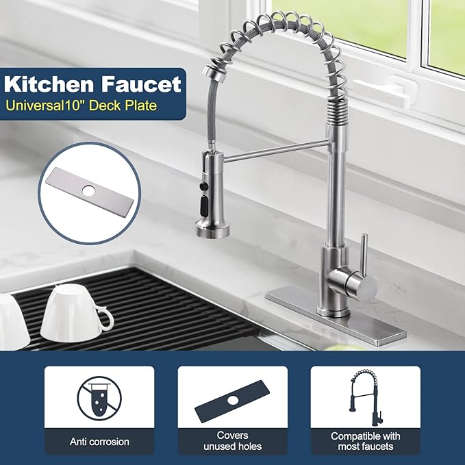 10" Sink Faucet Hole Cover Deck Plate for Bathroom & Kitchen Vanity Sink, Faucet Brushed Nickel Escutcheon Plate Stainless Steel Outside Faucet Cover Cap Rectangle Mixer Tap