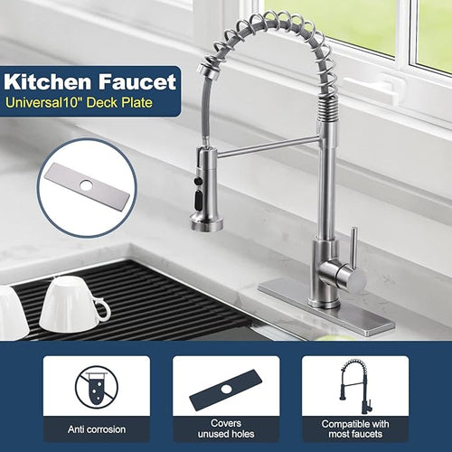 10" Sink Faucet Hole Cover Deck Plate for Bathroom & Kitchen Vanity Sink, Faucet Brushed Nickel Escutcheon Plate Stainless Steel Outside Faucet Cover Cap Rectangle Mixer Tap