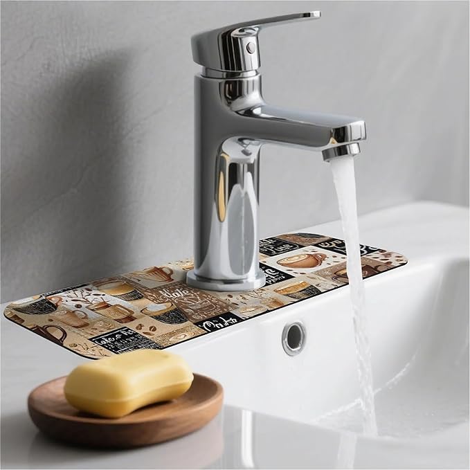 Kitchen Sink Splash Guard，-coffee Faucet Mat Sink Gadgets-Super Absorbent Fast Drying Mat Drip Catcher for Kitchen, Bathroom,Sink Mat, Dish Drying Mat, Bathroom(15" X 5.5" )