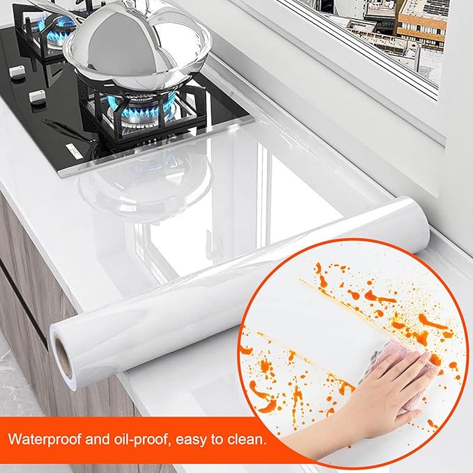 Snkxu Clear Contact Paper, Protection for Kitchen Backsplash Tiles, Cabinets, Walls, and Shelves. Waterproof and Oil-Proof Peel and Stick Covering(15.7X197 Inches)