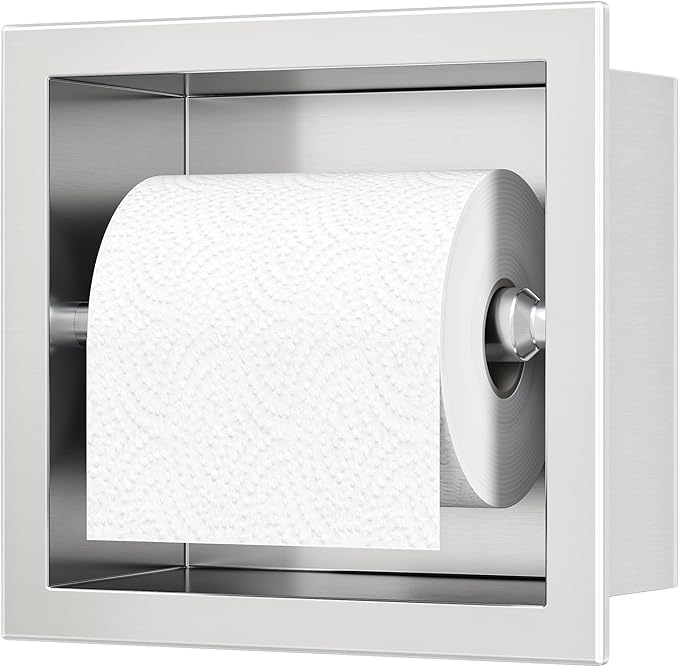 Toilet Paper Holder, SUS 304 Stainless Steel Recessed Toilet Paper Holder Built-in, in Wall Toilet Paper Wall Holder for Bathroom, Brushed Nickel