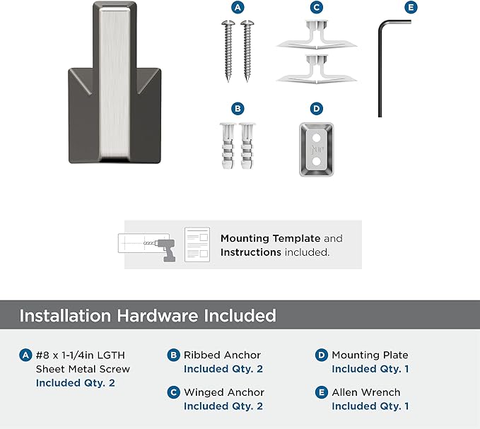 Amerock BH36000G10 | Brushed Nickel Single Robe Hook | 3-9/16 in. (90 mm) Length Towel Holder | Blackrock | Towel Hook for Bathroom | Bathroom Hardware | Bath Accessories
