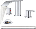 FORIOUS Upgrade Chrome Waterfall Bathroom Faucets 3 Hole, 8 Inch Widespread Modern Bathroom Sink Faucet with Metal Pop-up Drain and Supply Lines, Two Handles for Vanity, Farmhouse, Remodel