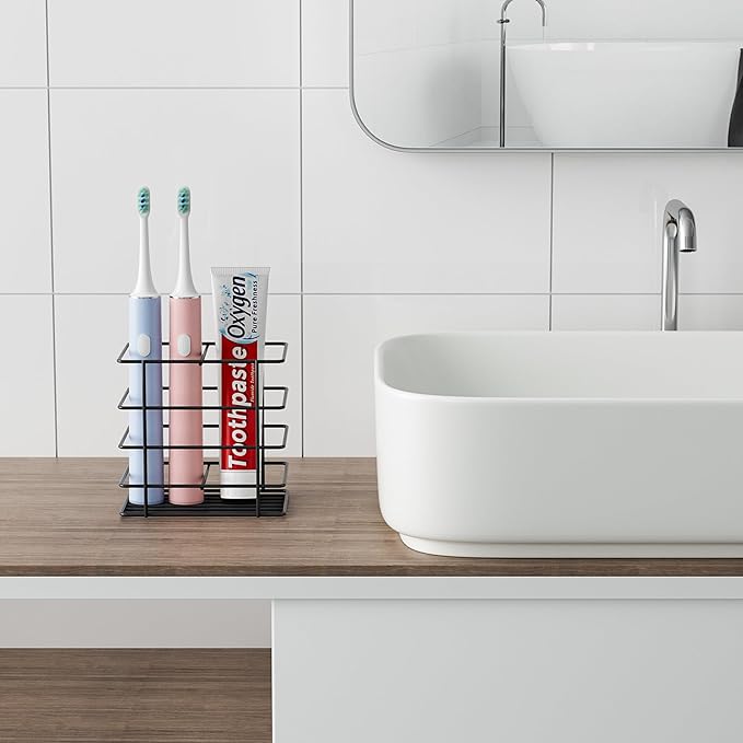 Shower Toothbrush Holder Wall Mounted, Adhesive Toothpaste Organizer for Bathroom Wall, Hanging Razor Tooth Brush Holder Caddy with Drainage, Black RV Camper Bathroom Organizers and Storage