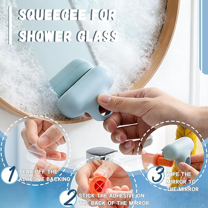 Squeegee for Shower Glass, 2 in 1 Window Scrubber, Sponge Wipe, Silicone Squeegee, for Bathroom Mirror Makeup Mirror