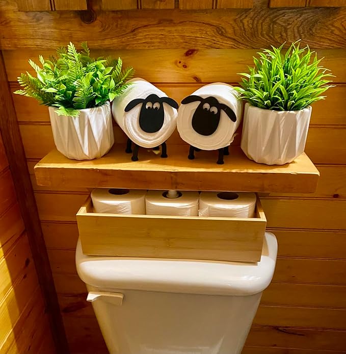 3PCS Sheep Toilet Roll Holder, Sheep-Shaped Toilet Paper Holder - Cute Lamb Design, No-Drill Standing Tissue Storage Rack for Bathroom, Living Room, Office Decoration