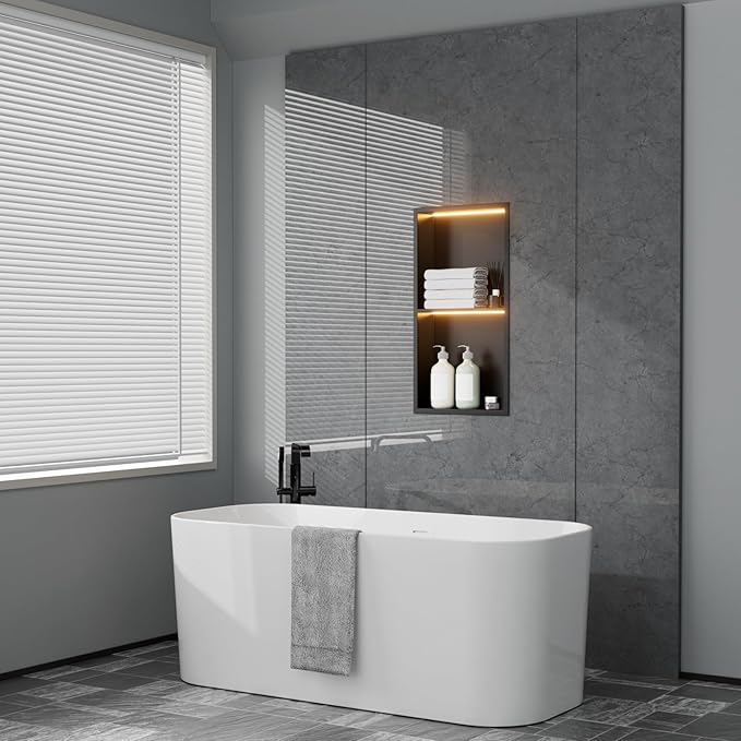 12" X 24" Stainless Steel Shower Niche with LED Lights, Matte Black Double Shelves Recessed Shower Niche No Tile Needed for Bathroom/Bedroom Storage