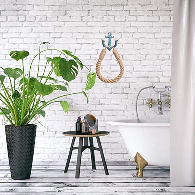 2 Pcs Nautical Toilet Paper Holder Rustic-Industrial Wall-Mounted Nautical Toilet Paper Towel Ring with Metal Hook for Bathroom Decor(Blue+Blue)