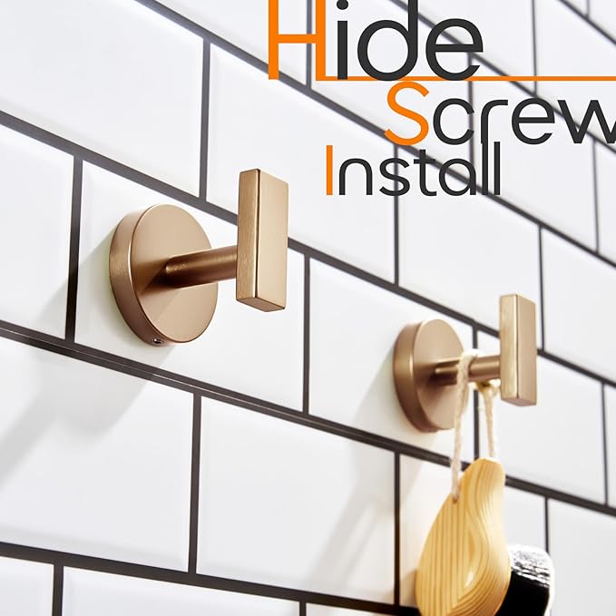 Bath Towel Hooks Wall Mount Robe Hook Stainless Steel Wall Hooks for Bathroom Kitchen Garage Door Hanger Champagne Bronze 3 Pack, AN1001CPG-P3