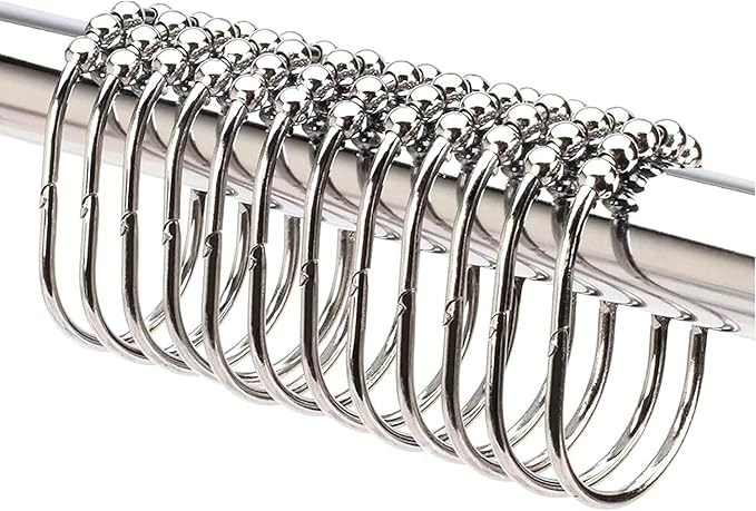 2 Lb. Depot Shower Curtain Ring - Set of 12 Easy Glide Rollers with Polished Chrome Finish - Stainless Steel Shower Hooks for Straight and Curved Rods - Decorative and Durable for Any Bathroom
