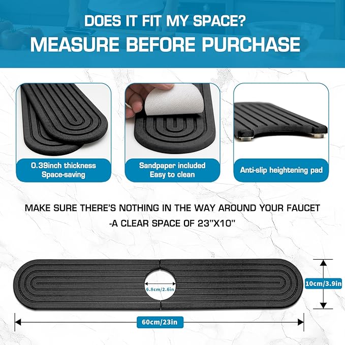 Diatomite Stone Faucet Mat For Kitchen Sink-Absorbent Fast Drying Stone Sink Tray,Faucet Splash Guard Counter,Quick Dry Sink Mat Around Faucet For Kitchen & Bathroom (Dark Gray-Oval,23.6" x 4")